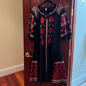 Elie Saab Black Midi Dress with Red Embroidered Accents